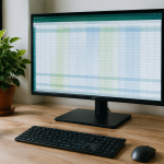 Bureau ordinateur ecran affiche grille cellules separees